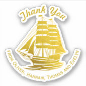 ゴールドの背の高い船の航海ステッカー シール (正面)