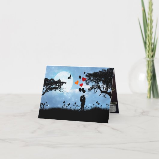 ゴールドの背景に大きな赤いバラ 招待状 (正面)