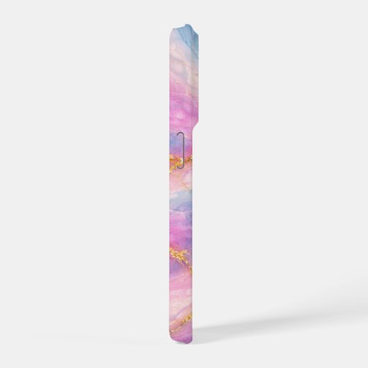 ゴールドの脈理入りコットンキャンディーマーブル iPhoneケース (右側面)