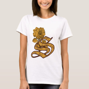 ゴールドの芍薬のエレガントなモノグラムイニシャル S Tシャツ