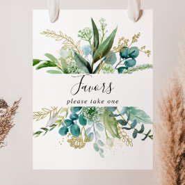 ゴールドの花とトロピカルグリーンのお favors サイン