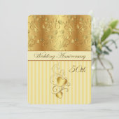 ゴールドの花とハートの50周年結婚記念日 招待状 (スタンド正面)