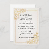 ゴールドの花と葉の縁取りが施されたウェディング招待状 招待状 (正面/裏面)