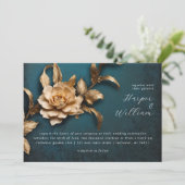 ゴールドの花の横型結婚式招待状 招待状 (スタンド正面)