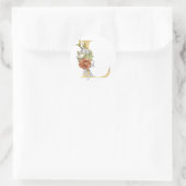 ゴールドの花柄モノグラム クラシック ラウンド ステッカー (バッグ)