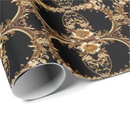ゴールドの花柄包装紙 ラッピングペーパー