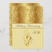 ゴールドの花模様とハートの50周年結婚記念日 招待状 (正面/裏面)