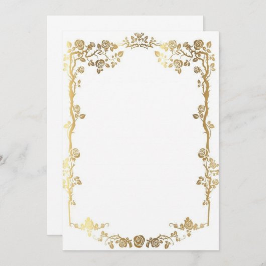 ゴールドの花模様の招待状テンプレート 招待状 (正面/裏面)