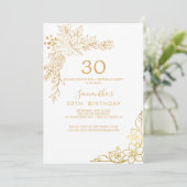 ゴールドの花模様 | クリームとゴールドの30歳の誕生日 招待状 (スタンド正面)