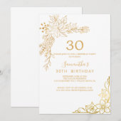 ゴールドの花模様 | クリームとゴールドの30歳の誕生日 招待状 (正面/裏面)