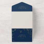 ゴールドの花模様 | ネイビーとゴールドの結婚式 オールインワン招待状 (外側)