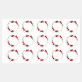 ゴールドの花輪と花を付けた円形の防水ラベル ラベル (シート)