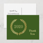 ゴールドの花輪 卒業おめでとう ありがとう グリーン ポストカード (正面/裏面)