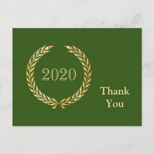 ゴールドの花輪 卒業おめでとう ありがとう グリーン ポストカード (正面)