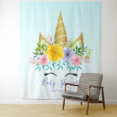 ゴールドの花飾りユニコーンのベビーシャワー タペストリー (インサイチュ)