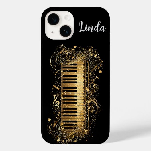 ゴールドの芸術的なピアノと音符 Case-Mate iPhoneケース (裏面)