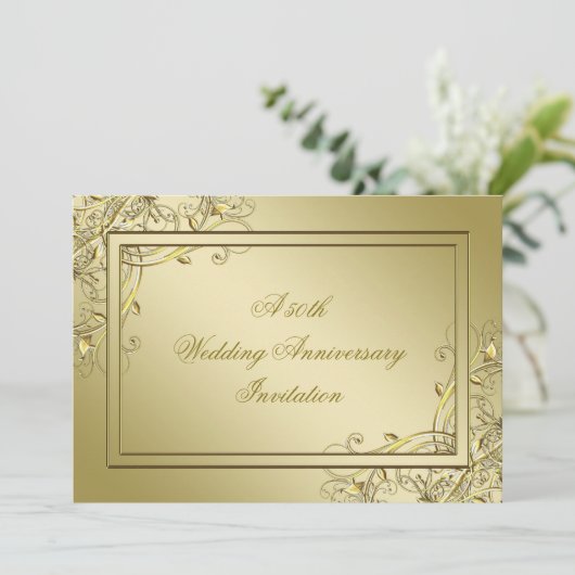 ゴールドの華やぎ 50周年結婚記念日 招待状 (スタンド正面)