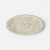 ゴールドの華麗な花柄 ウェディング ペーパープレート (アングル)