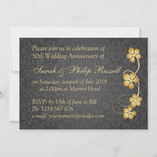 ゴールドの葉とハートの組み合わせ 50周年記念 招待状 (裏面)