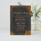 ゴールドの葉と幾何学的なフレーム 現代の受付 招待状 (スタンド正面)