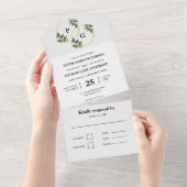ゴールドの葉のオールインワン結婚式招待状 オールインワン招待状 (貼ってはがせる)