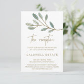 ゴールドの葉脈が入ったユーカリの結婚式の受付カード エンクロージャーカード (スタンド正面)