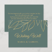 ゴールドの葉。エレガントなグリーンのウェディング ウィッシュ ウェル エンクロージャーカード (正面/裏面)