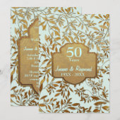 ゴールドの葉 50周年記念結婚式 招待状 (正面/裏面)