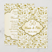 ゴールドの葉 50周年記念 結婚式 招待状 (正面/裏面)