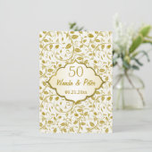 ゴールドの葉 50周年記念 結婚式 招待状 (スタンド正面)