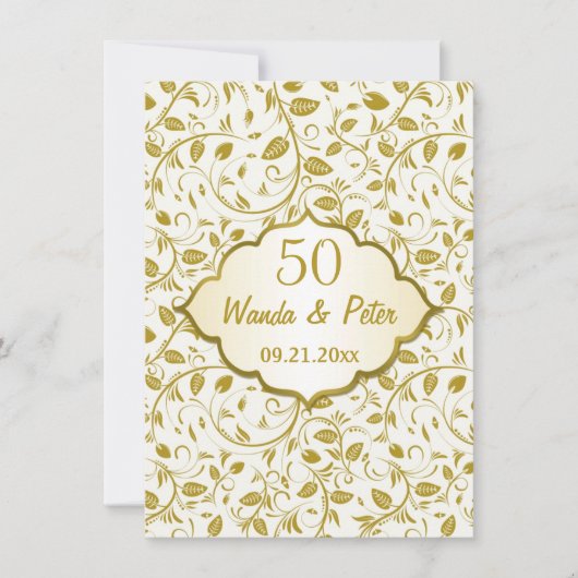 ゴールドの葉 50周年記念 結婚式 招待状 (正面)