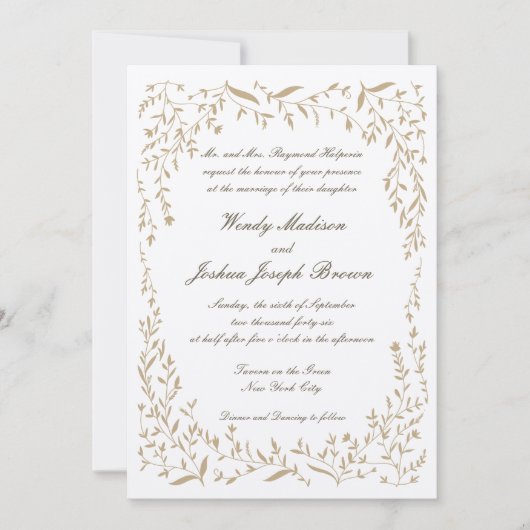 ゴールドの蔓フレームの結婚式招待状 招待状 (正面)