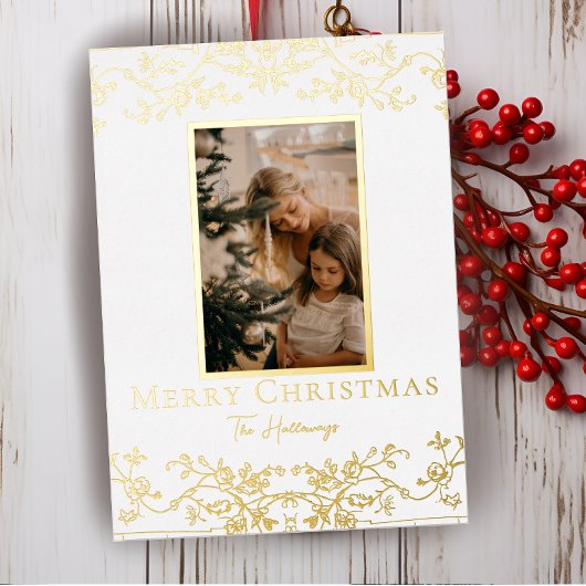 ゴールドの蔦のフォイルクリスマスカード(1枚の写真入り) 箔シーズンカード