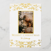 ゴールドの蔦のフォイルクリスマスカード(1枚の写真入り) 箔シーズンカード (正面)