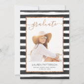 ゴールドの薔薇色の写真 卒業パーティー招待状 招待状 (正面)