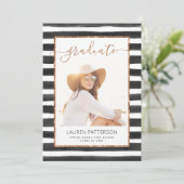 ゴールドの薔薇色の写真 卒業パーティー招待状 招待状 (スタンド正面)