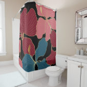 ゴールドの蘭、エレガントな花のラインアート。 シャワーカーテン (インサイチュ)