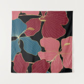 ゴールドの蘭、エレガントな花のラインアート。 タペストリー (正面(横))