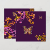 ゴールドの蝶（紫） エレガントでクラシックなウェディング 招待状 (正面/裏面)