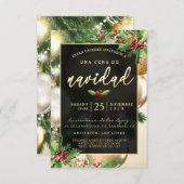 ゴールドの装飾が施されたクリスマスディナーの招待状 招待状 (正面/裏面)