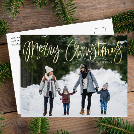 ゴールドの装飾文字 メリークリスマス 2枚の写真入り 箔シーズンポストカード