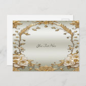 ゴールドの装飾 白い花のポストカード ポストカード (正面/裏面)