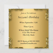 ゴールドの誕生日パーティー豪華な招待状 ゴールド 招待状 (裏面)