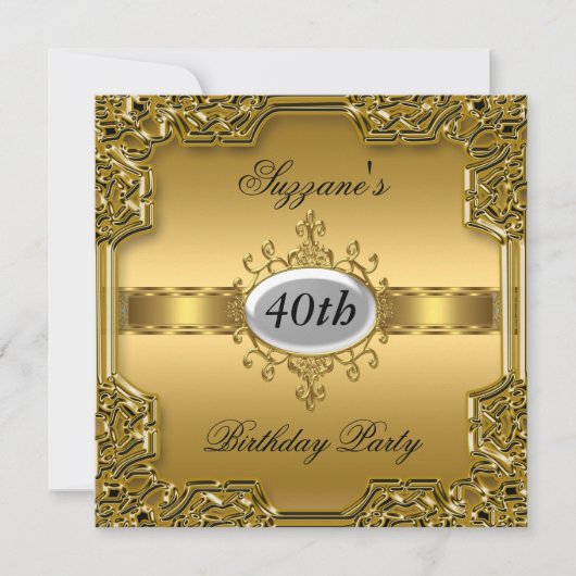 ゴールドの誕生日パーティー豪華な招待状 ゴールド 招待状 (正面)