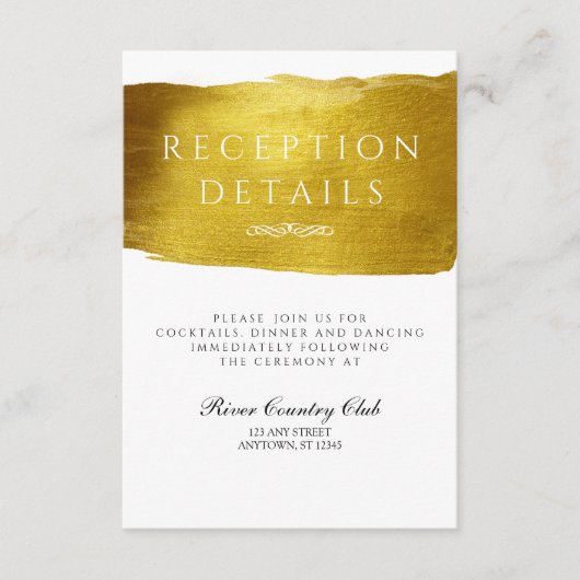 ゴールドの豪華でエレガントな結婚式の招待状カード エンクロージャーカード (正面)