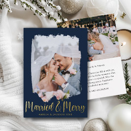 ゴールドの豪華なクリスマス Married & Merry 箔シーズンカード