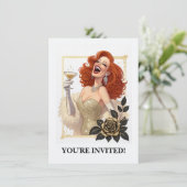 ゴールドの豪華パーティー グラマラス ディーバをパーソナライズ 招待状 (スタンド正面)