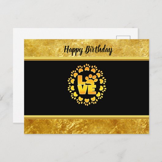 ゴールドの贅沢な装飾 犬の足跡 ゴールド箔と黒 ポストカード (正面/裏面)