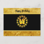 ゴールドの贅沢な装飾 犬の足跡 ゴールド箔と黒 ポストカード (正面)