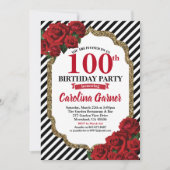 ゴールドの赤いバラの90歳の誕生日招待状 招待状 (正面)